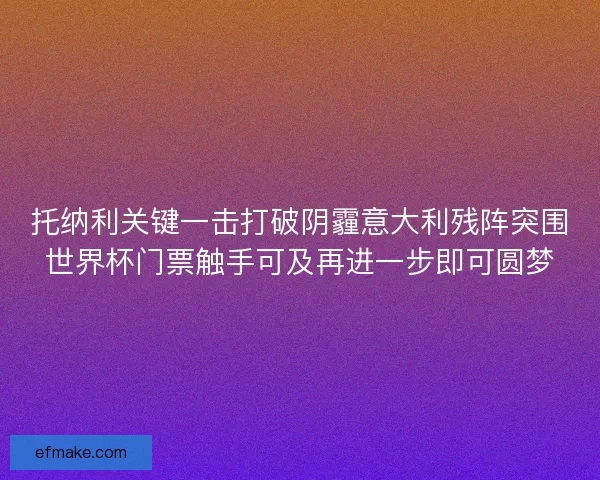 托纳利关键一击打破阴霾意大利残阵突围世界杯门票触手可及再进一步即可圆梦